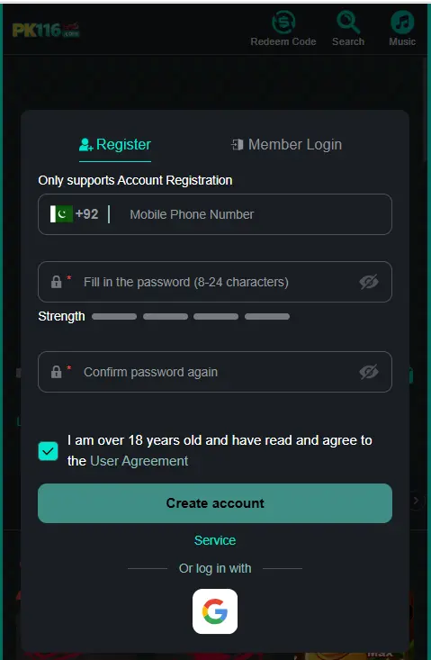 pk116 game register